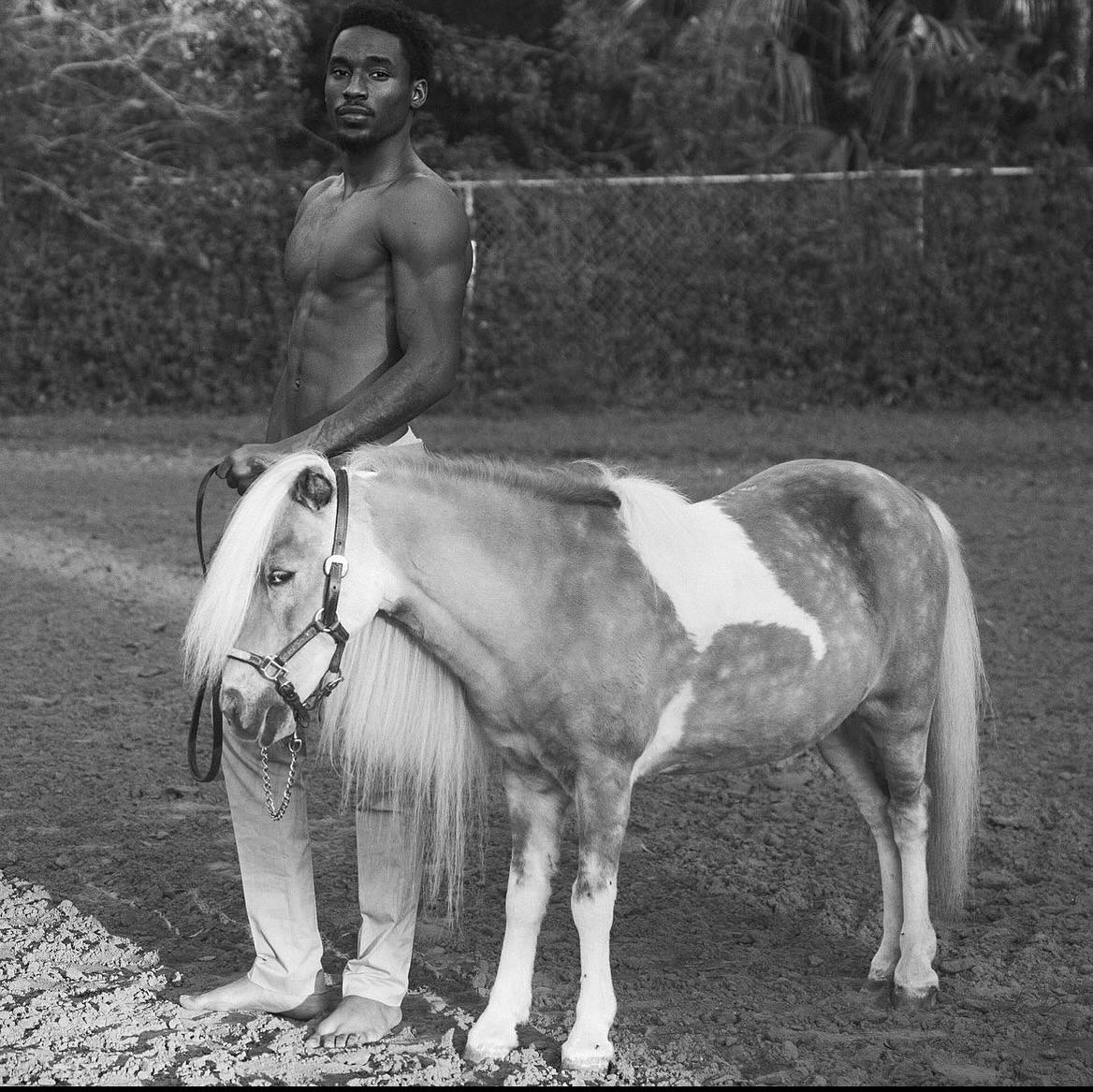 Kyyiren Terrell Sharp in a ColorBloc Magazine editorial image with a horse